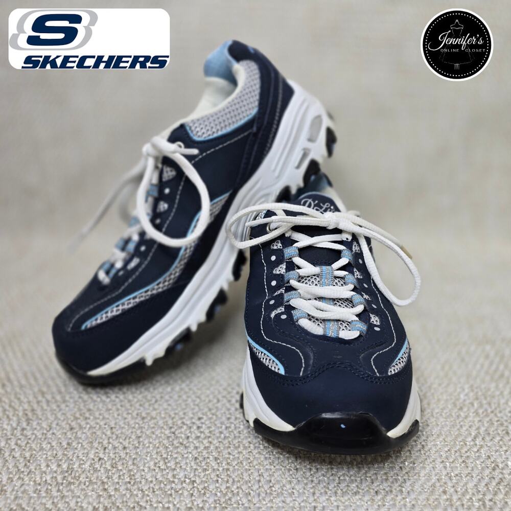Skechers Women's Sport D'Lites Navy and White Sneaker Size 6.5